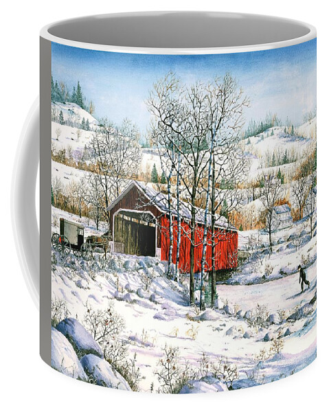 Covered Bridge Coffee Mug featuring the painting Winter Crossing by Diane Phalen