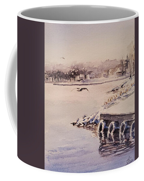 Snow Coffee Mug featuring the painting Winter Harbour by Sheila Romard
