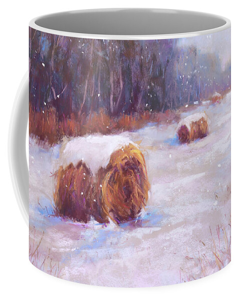 Winter Landscape Coffee Mug featuring the painting Winter Hay Bales by Susan Jenkins