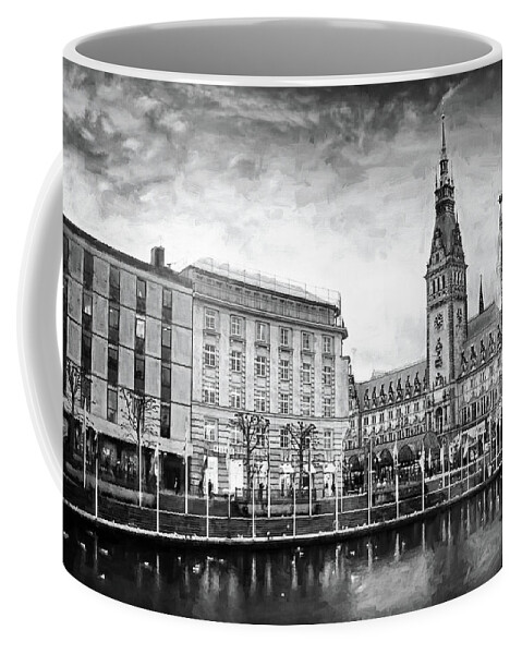 Hamburg Coffee Mug featuring the photograph Winter in Hamburg Germany Black and White by Carol Japp