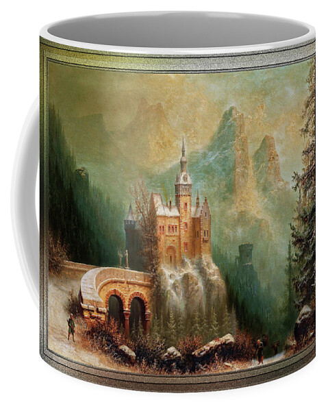 Winter Landscape With Castle In The Mountains Coffee Mug featuring the painting Winter Landscape With Castle In The Mountains by Albert Bredow by Xzendor7