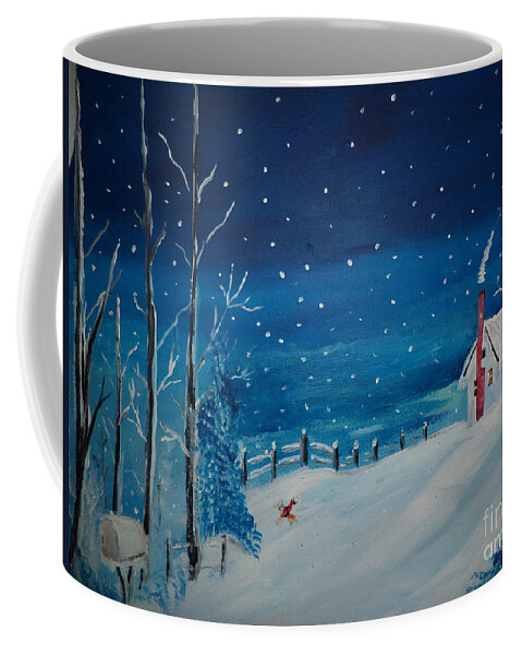 Donnsart1 Coffee Mug featuring the painting Winter Lighthouse Moment Painting # 129 by Donald Northup