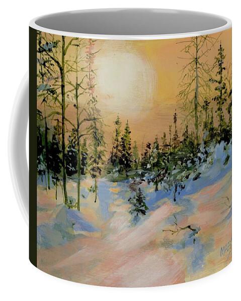 Northwoods Coffee Mug featuring the painting Winter Morning in the woods by Walt Maes