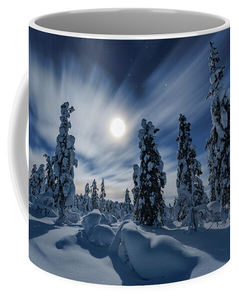 Winter Coffee Mug featuring the photograph Winter night moon by Thomas Kast
