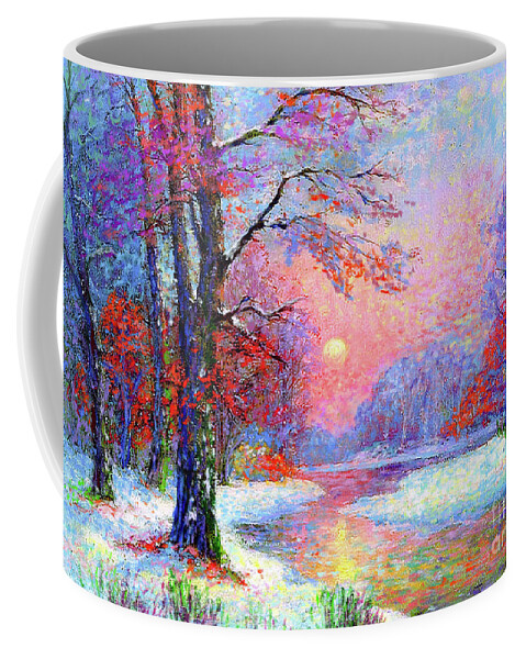 Tree Coffee Mug featuring the painting Winter Nightfall, Snow Scene by Jane Small