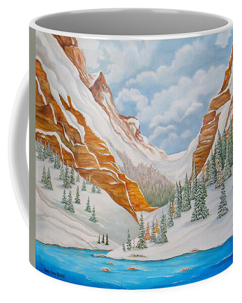 Arizona Coffee Mug featuring the painting Winter on the Colorado River by Carol Sabo