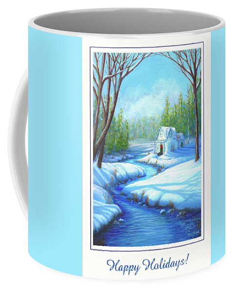 Holiday Coffee Mug featuring the painting Winter Retreat - Happy Holidays by Sarah Irland