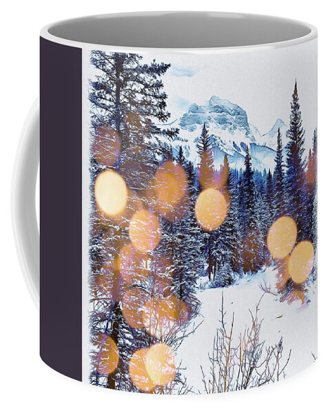 Rockies Coffee Mug featuring the mixed media Winter Shimmer by Marie Conboy