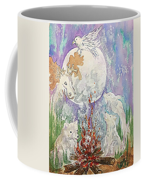 Winter Solstice Coffee Mug featuring the painting Winter Solstice Spirit Animals of the North Winds by Ellen Levinson