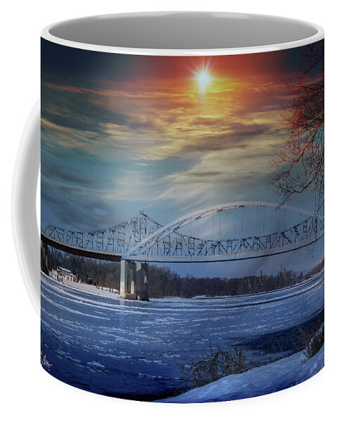 Bridge Coffee Mug featuring the photograph Winter Sun Over Bridge by Phil S Addis