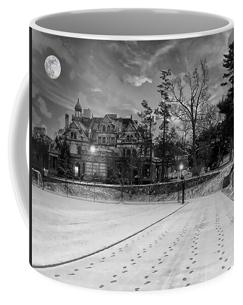 Full Moon Coffee Mug featuring the photograph Winter Tracks and Full Moon by Russel Considine