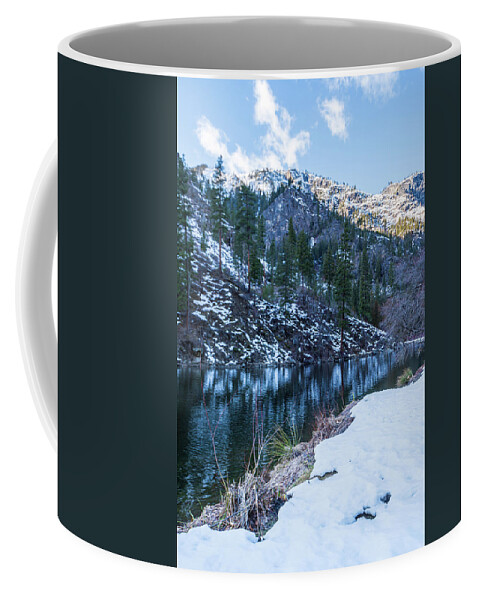 Outdoor; Winter; Tumwater Canyon; Snow; Mountains; Reflections; Snowshoeing; Tree; Leavenworth; Highway 2; Pacific North West Coffee Mug featuring the digital art Winter Tumwater Canyon by Michael Lee