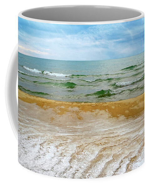 Lake Michigan Coffee Mug featuring the photograph Winter's Beach by Kathi Mirto