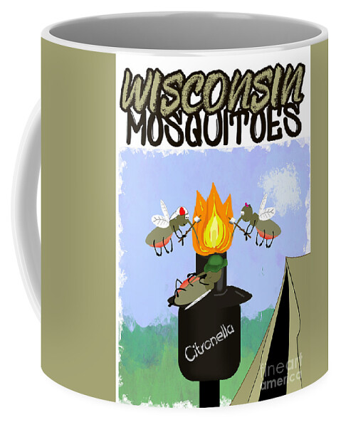 Wisconsin Coffee Mug featuring the photograph Wisconsin Mosquitoes Cartoon Camping by Tiki Torch by Colleen Cornelius