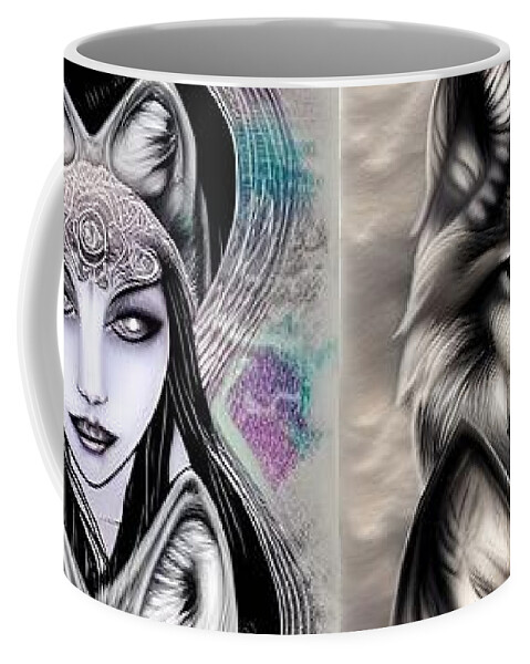 Goddess Coffee Mug featuring the digital art Wolf Goddess by Angela Hobbs aka Digital Art Cafe