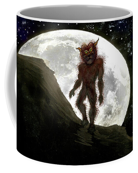 Werewolf Coffee Mug featuring the digital art Wolfman at Full Moon by Kevin Middleton