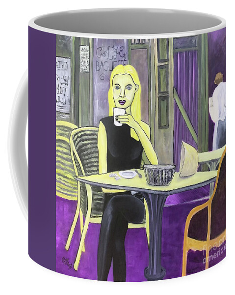 French Bistro Coffee Mug featuring the painting Woman Drinking Coffee by Caroline Street