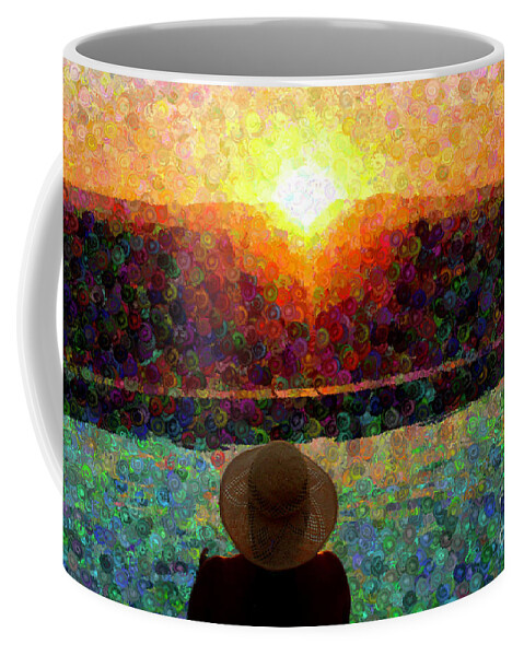 Woman Coffee Mug featuring the photograph Woman in Hat Watching the Sunset by Katherine Erickson