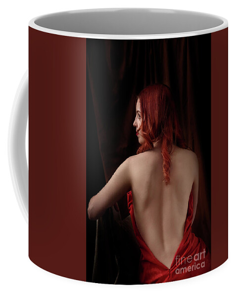Woman Coffee Mug featuring the photograph Woman in red dress from behind by Jelena Jovanovic
