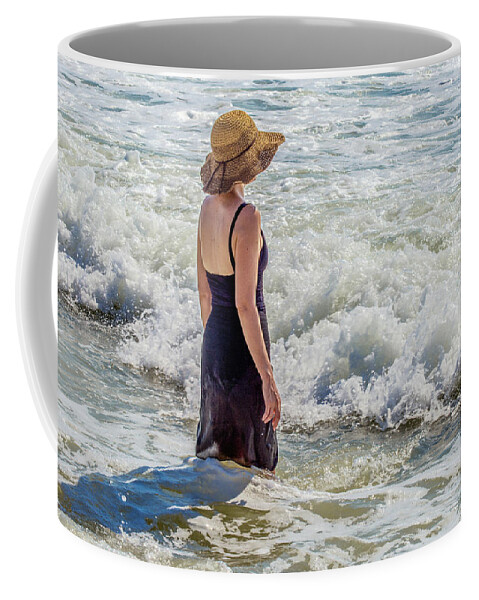 Beach Coffee Mug featuring the photograph Woman in The Waves by WAZgriffin Digital