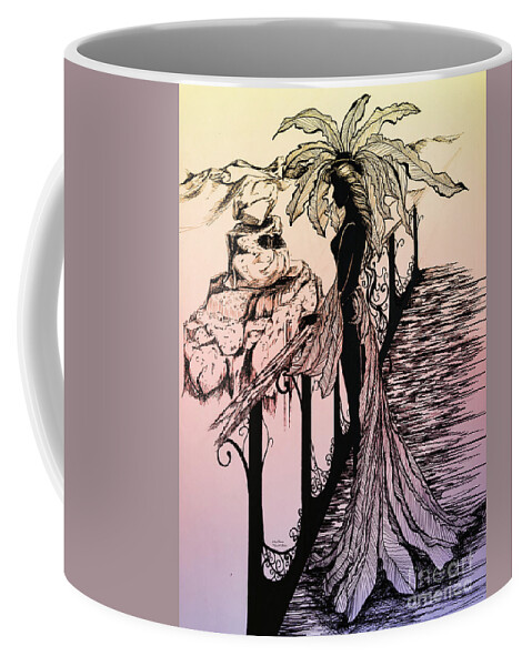 Woman Coffee Mug featuring the mixed media Woman Overlooking the Garden of the Gods by Mastiff Studios