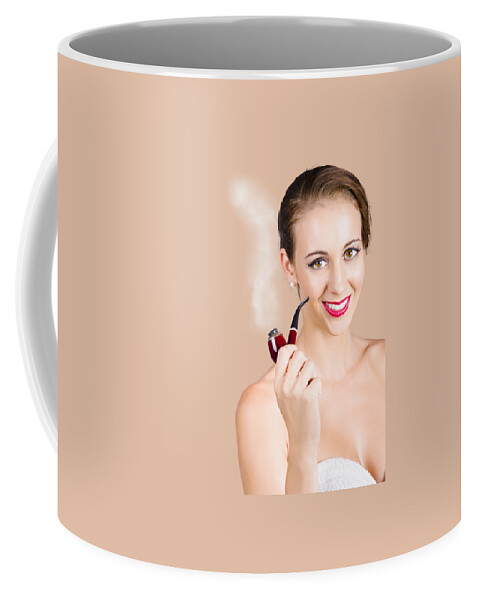 Question Coffee Mug featuring the photograph Woman problem solving with pipe by Jorgo Photography