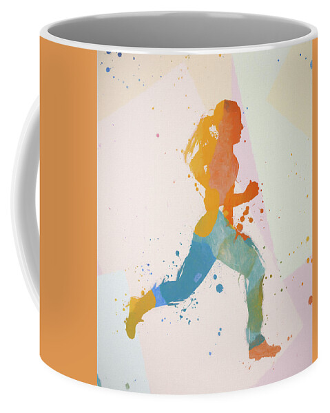 Woman Running Color Splash Coffee Mug featuring the painting Woman Running Color Splash by Dan Sproul