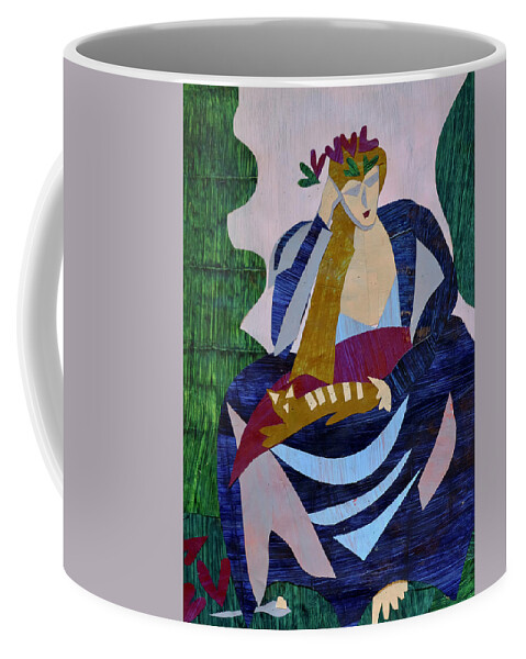 Mixed Media Coffee Mug featuring the mixed media Woman with cat 2 by Julia Malakoff