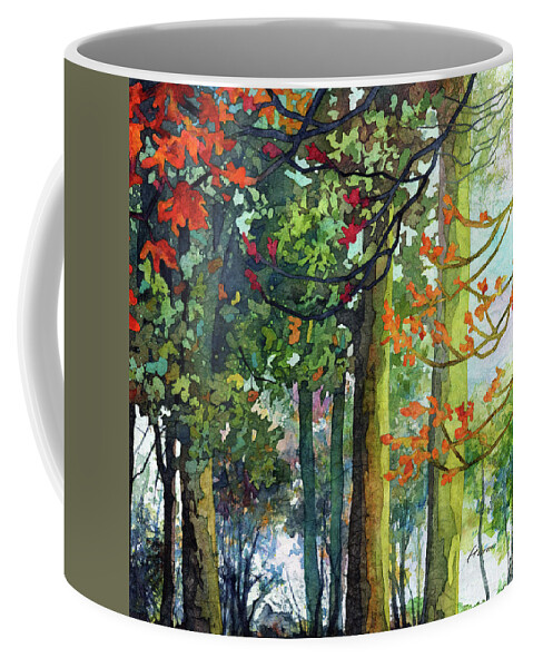 Path Coffee Mug featuring the painting Woodland Trail - Autumn Leaves by Hailey E Herrera