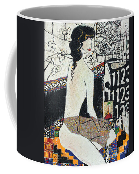 Working From Home Coffee Mug featuring the mixed media Working from Home I by Cherie Salerno