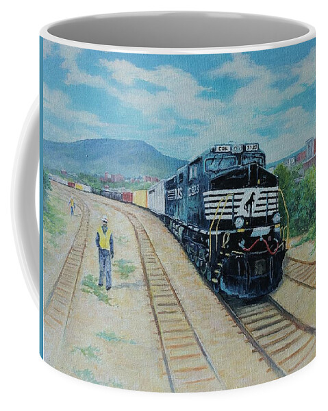 Trains Coffee Mug featuring the painting Working Heartily by ML McCormick