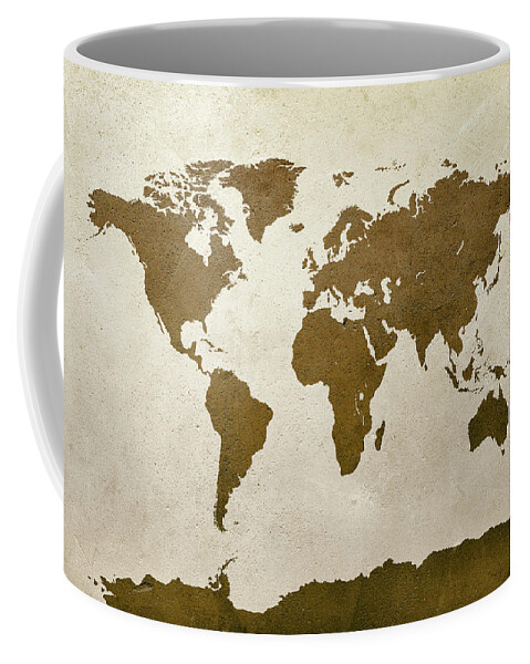 World Map Coffee Mug featuring the digital art World Map Brown by Michael Tompsett