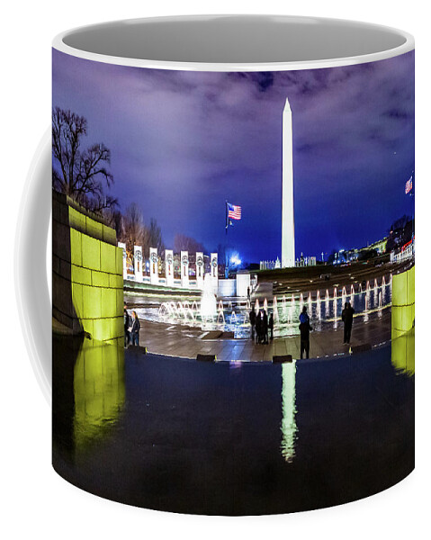 World War Ii Memorial Coffee Mug featuring the digital art World War II Memorial with the Washington Monument in the background by SnapHappy Photos