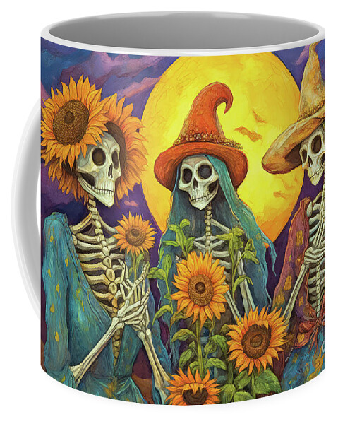 Halloween Coffee Mug featuring the painting Worshipping The Sunflowers by Tina LeCour