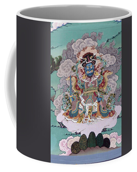Bhutan Coffee Mug featuring the photograph Wrathful deity Tsholing are seen as protectors of the religion by Steve Estvanik