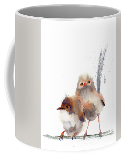 Wren Birds Coffee Mug featuring the painting Wren Birds art print by Paintis Passion