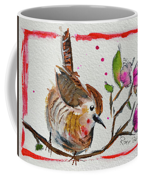 Wren Bird Coffee Mug featuring the painting Wren in a Cherry Blossom Tree by Roxy Rich