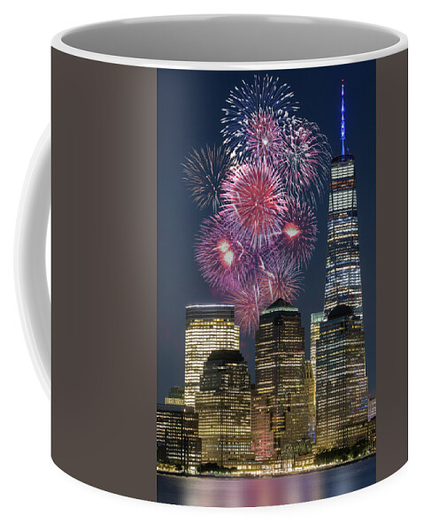 Fireworks Coffee Mug featuring the photograph WTC NYC Fireworks by Susan Candelario