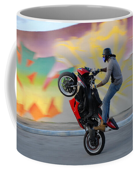 Biker Coffee Mug featuring the photograph Wynwood - Motorbike Rider, Wynwood District, Miami, Florida by Earth And Spirit