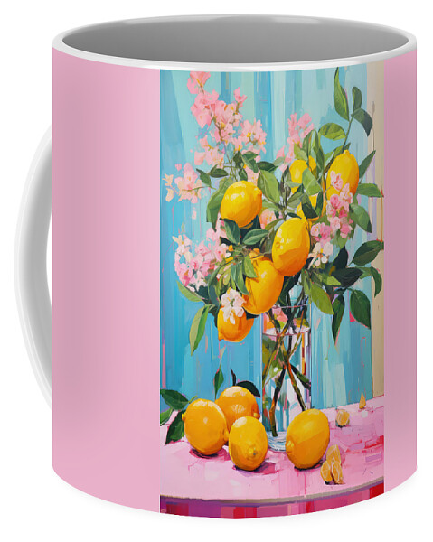 Lemons Coffee Mug featuring the painting Yellow and Pink Bouquet by Lourry Legarde