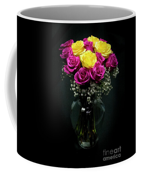 Yellow Coffee Mug featuring the photograph Yellow and Pink Roses by Louise Magno