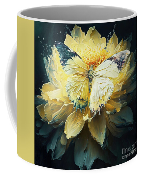 Yellow Butterfly Coffee Mug featuring the painting Yellow Butterfly Delight by Tina LeCour