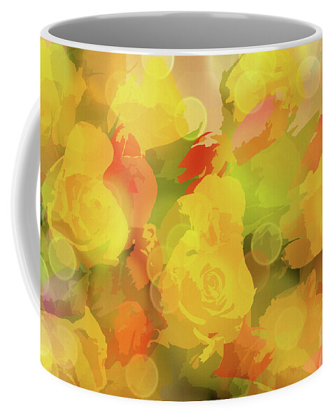 Botanical Coffee Mug featuring the mixed media Yellow Floral Abstract with Bokeh by Shelli Fitzpatrick