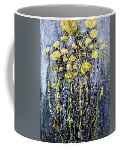 Abstract Coffee Mug featuring the painting Yellow Flowers Abstract by Sharon Williams Eng