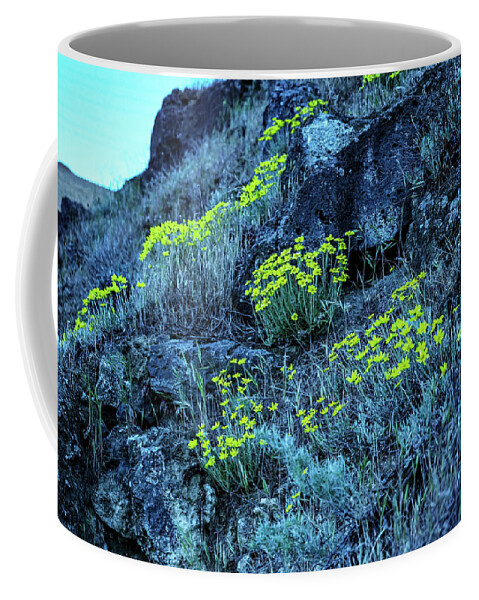 Flowers Coffee Mug featuring the photograph Yellow flowers hillside by Jeff Swan