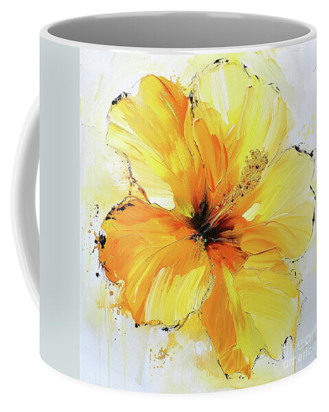 Yellow Hibiscus Coffee Mug featuring the mixed media Yellow Hibiscus by Tina LeCour