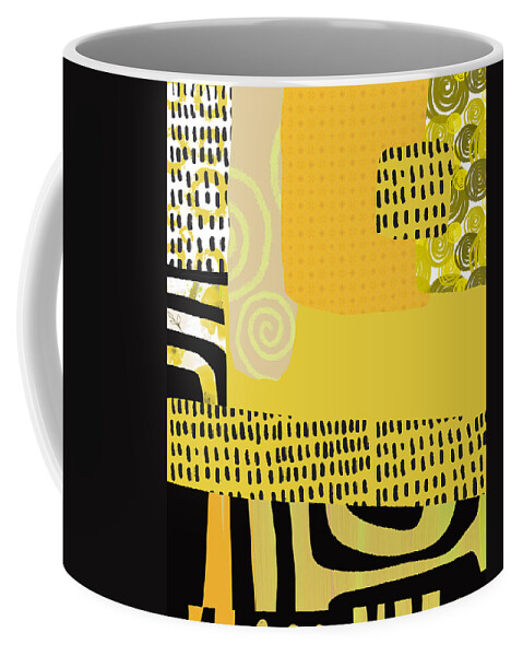 Yellow Abstract Coffee Mug featuring the mixed media Yellow Jazz by Nancy Merkle
