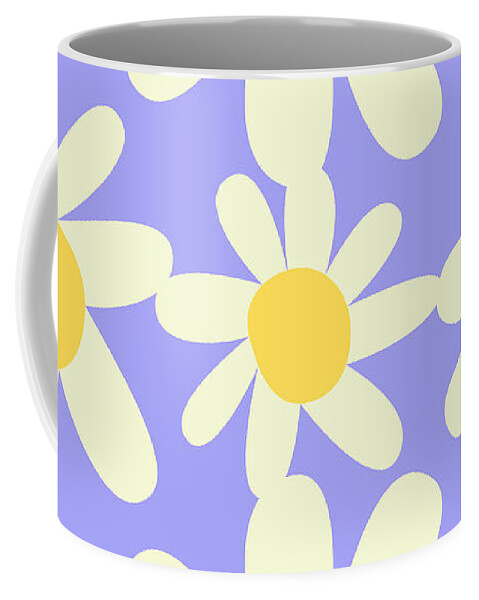Yellow Coffee Mug featuring the digital art Yellow, Lilac, and Cream Floral Pattern Design by Christie Olstad