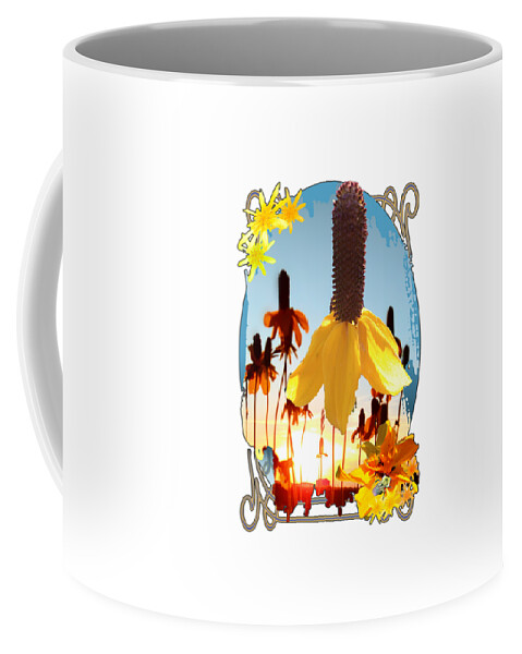 Yellow Coffee Mug featuring the digital art Yellow Mexican Hat Summer Flower Collage by Delynn Addams