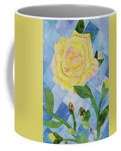 Fiber Art Coffee Mug featuring the mixed media Yellow Rose of Texas 3 by Vivian Aumond